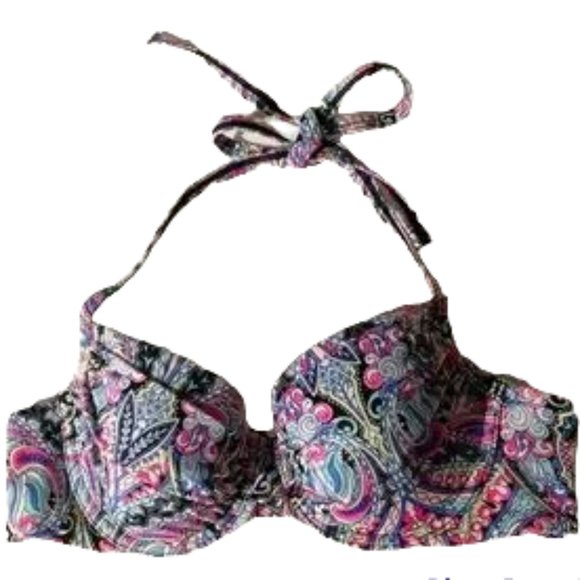 VICTORIAS SECRET VS Paisley Ruched Hot Pink and Blue Bikini Top Womens 32B - Picture 5 of 13